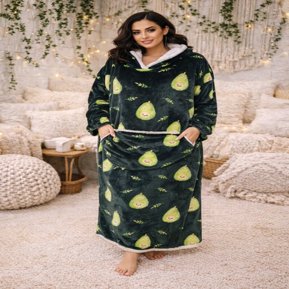 Avocado Hoodie Blanket Sweatshirt Pajamas Cozy Oversized Wearable Throw Women OS